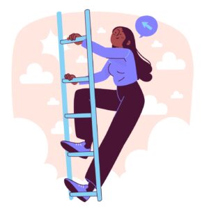 Illustration of a girl being happy climbing up the ladder.