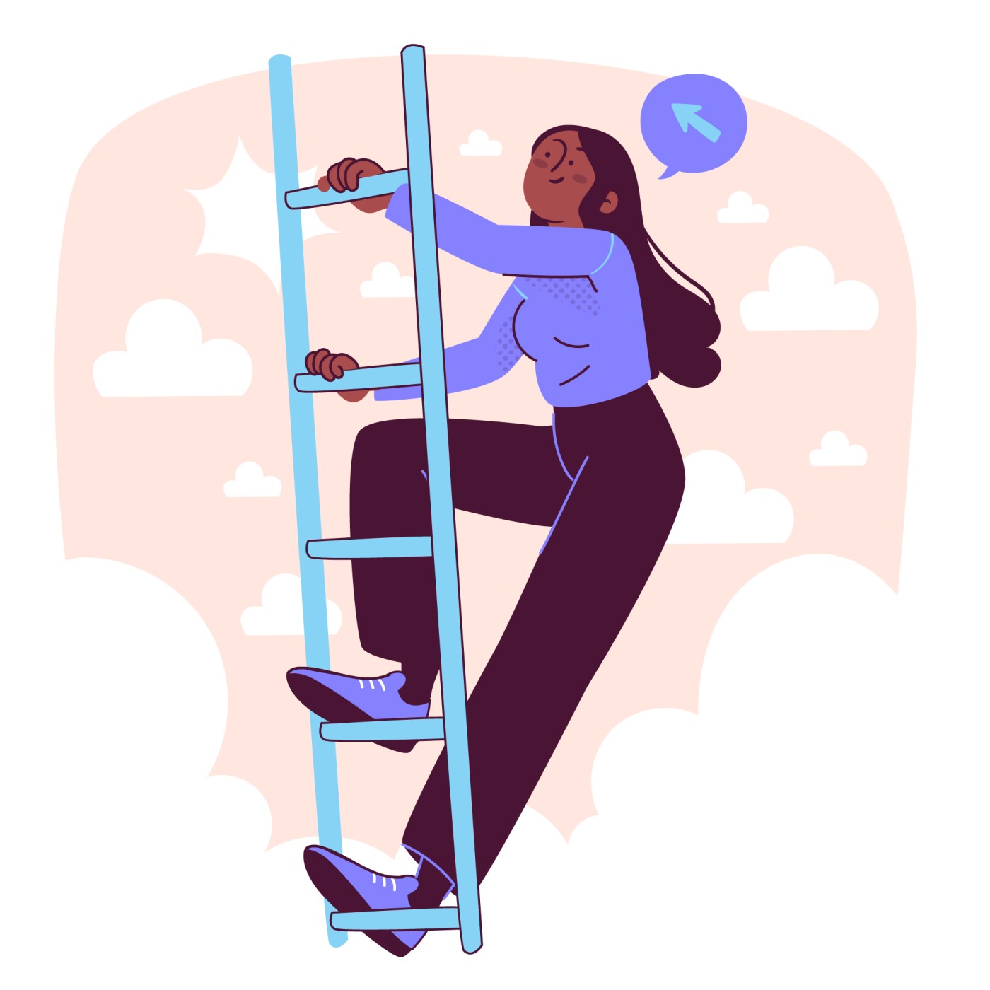 Illustration of a girl being happy climbing up the ladder.