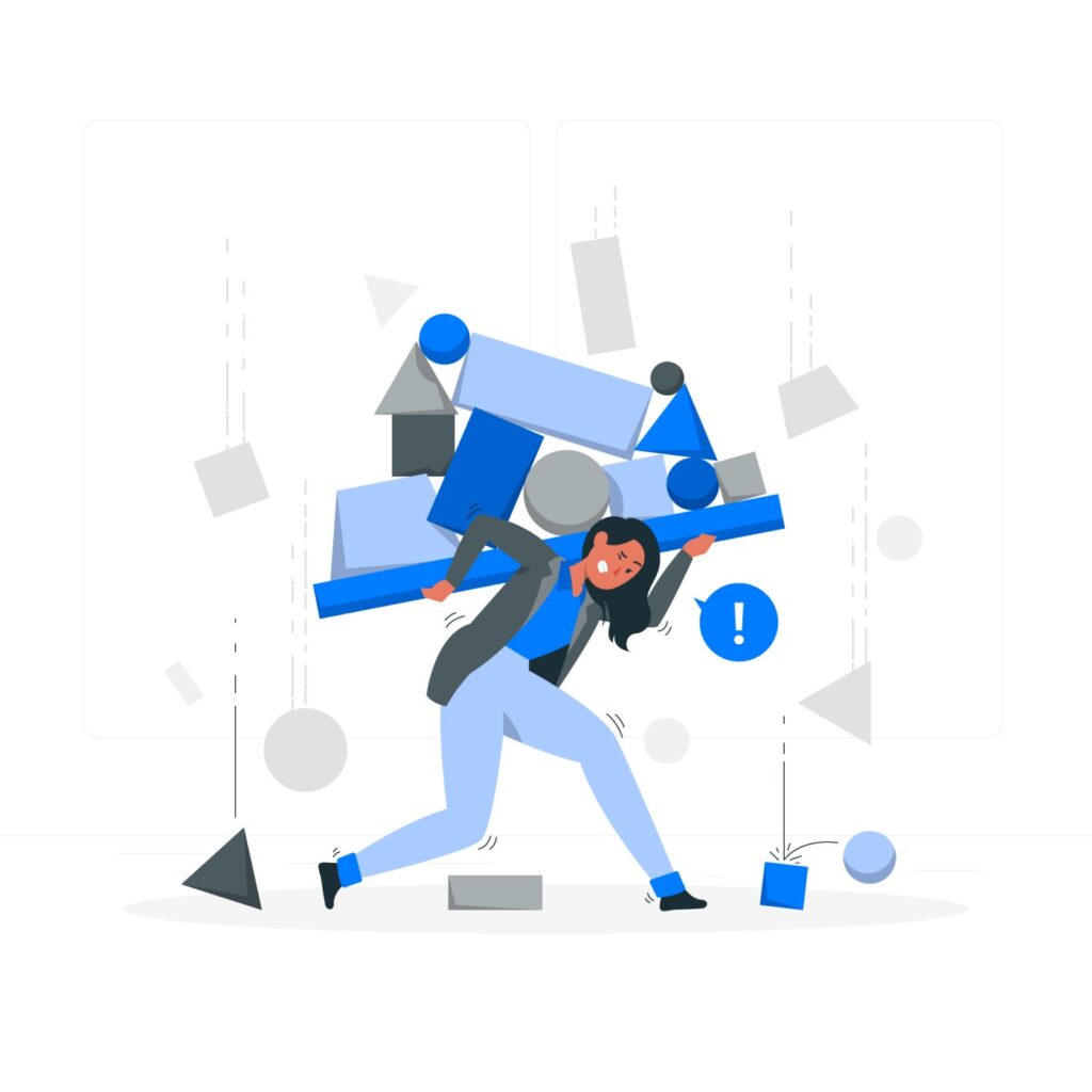 Illustration of a girl being crushed under the heavy burden.